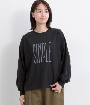 天竺SimpleロゴプリントロングTee(ブラック-F)