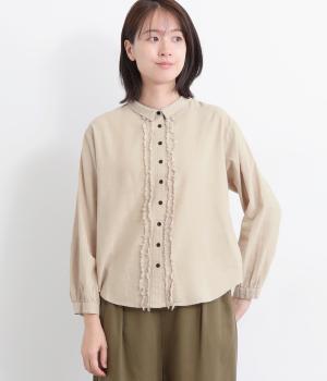 シャリシャリオックスフリンジシャツ(ベージュ-F)