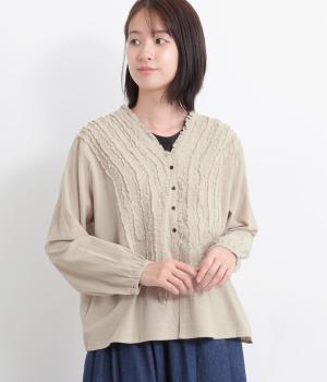 シャリシャリオックスフリンジカーディガン(ベージュ-F)