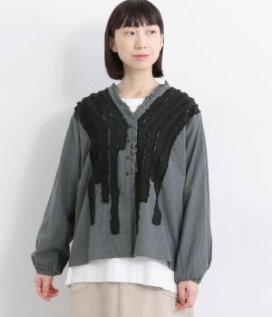 シャリシャリオックスフリンジカーディガン(グレー-F)