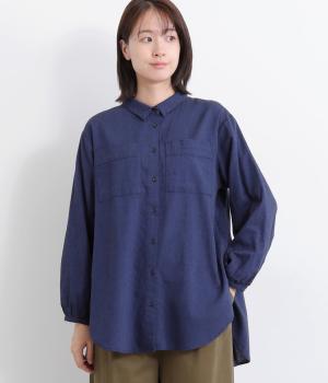 シャリシャリオックスギャザーオーバーシャツ(ネイビー-F)