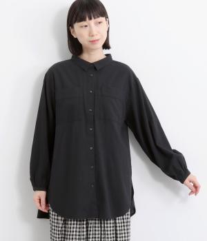 シャリシャリオックスギャザーオーバーシャツ(ブラック-F)