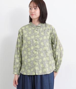 コードコットンプリント長袖シャツ(グレー-F)