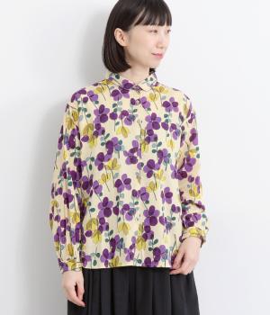 コードコットンプリント長袖シャツ(ベージュ-F)