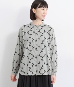 コードコットンカモメプリント長袖シャツ
