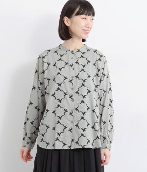 コードコットンカモメプリント長袖シャツ(グレー-F)