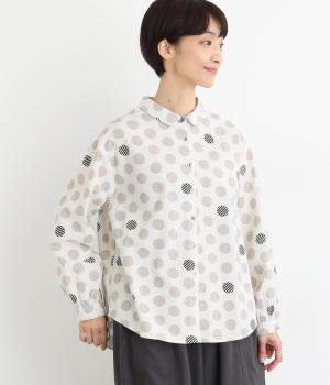 シーチングドットプリント長袖シャツ(ホワイト-F)
