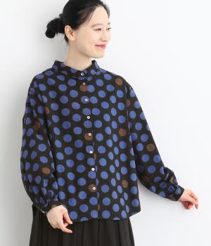 シーチングドットプリント長袖シャツ(ブルー-F)