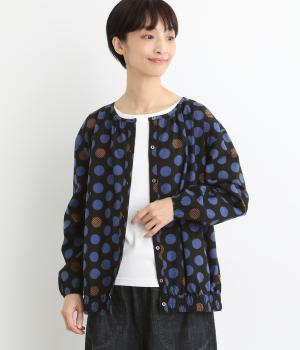 シーチングドットプリントブルゾンシャツ(ブルー-F)