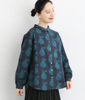 シーチングラフランスプリント長袖シャツ(ネイビー-F)