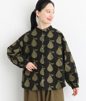 シーチングラフランスプリント長袖シャツ(ブラック-F)