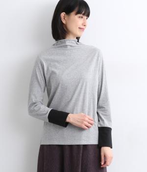 天竺配色ハイネック(チャコールグレイ×ブラック-F)