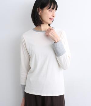 天竺配色クルーネック(ホワイト×チャコールグレイ-F)