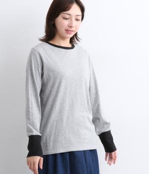 天竺配色クルーネック(チャコールグレイ×ブラック-F)