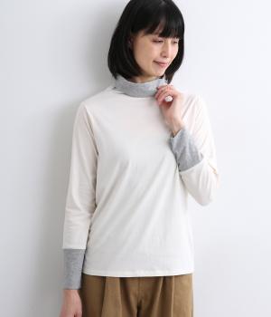 天竺配色2枚重ねタートルネック(ホワイト×チャコールグレイ-F)