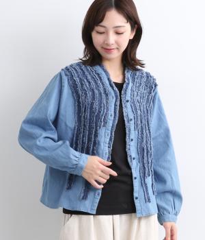 デニムフリンジカーディガン(ブルー-F)