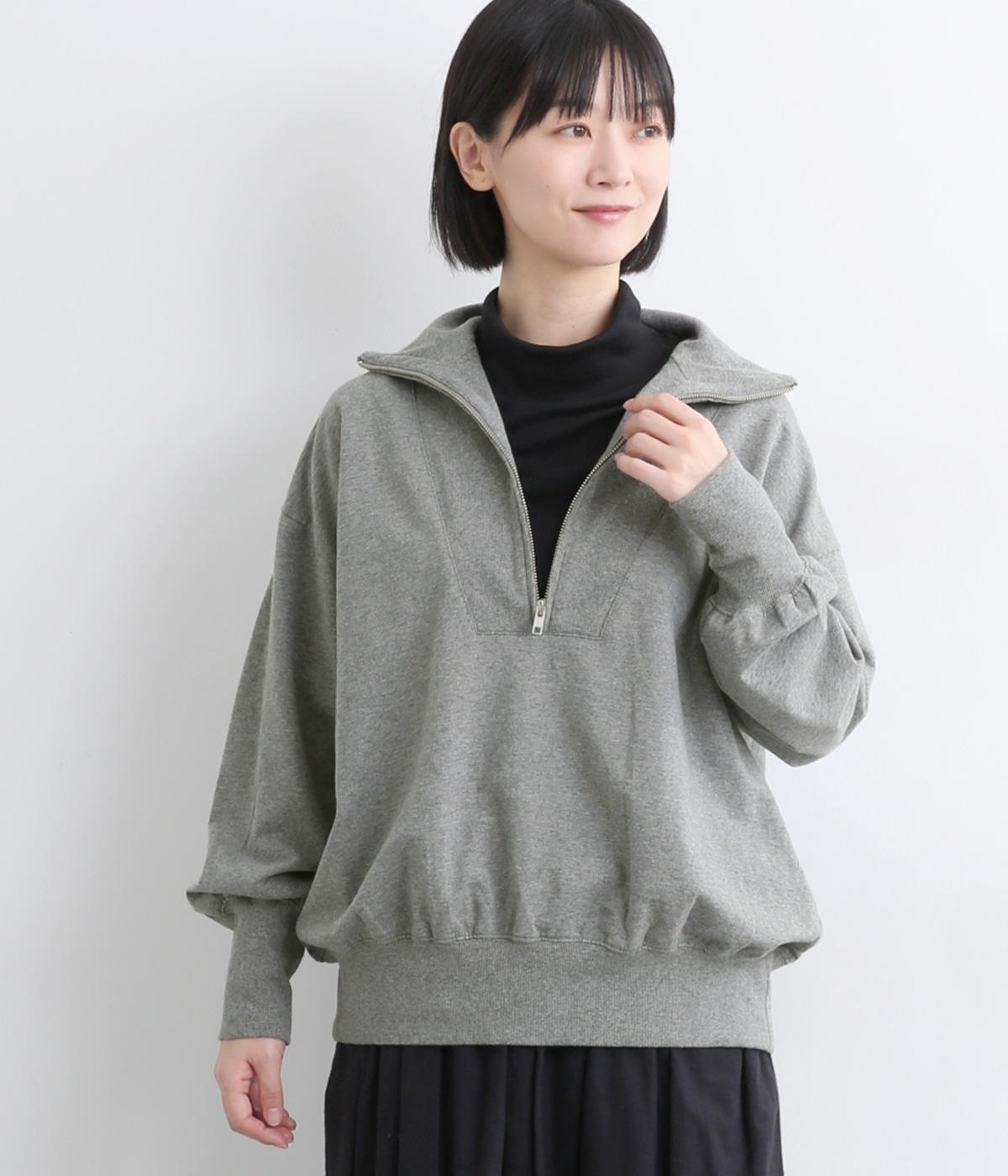 裏毛ハーフジッププルオーバー(グレイ-F)
