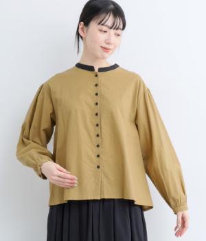 起毛クレリックシャツ(ベージュ×ブラック-F)