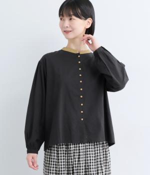 起毛クレリックシャツ(ブラック×ベージュ-F)