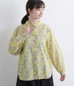 ヴィンテージ加工鳥プリントレギュラーシャツ(グレイ-F)