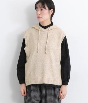 7Ｇニットフードベスト(ベージュ-F)