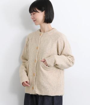 7Ｇニットクルーネックカーディガン(ベージュ-F)