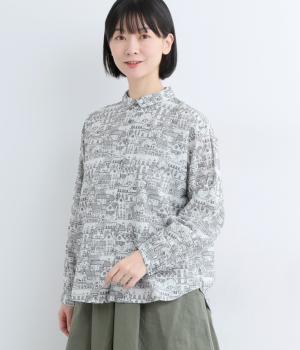 起毛プリントレギュラーシャツ(ナチュラル系街並み-F)