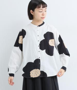 ヴィンテージ加工大花プリントスタンドシャツ(ホワイト-F)