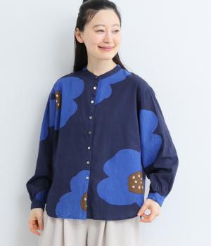 ヴィンテージ加工大花プリントスタンドシャツ(ネイビー-F)