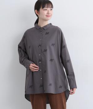 刺繍ロングシャツ(チャコール-F)