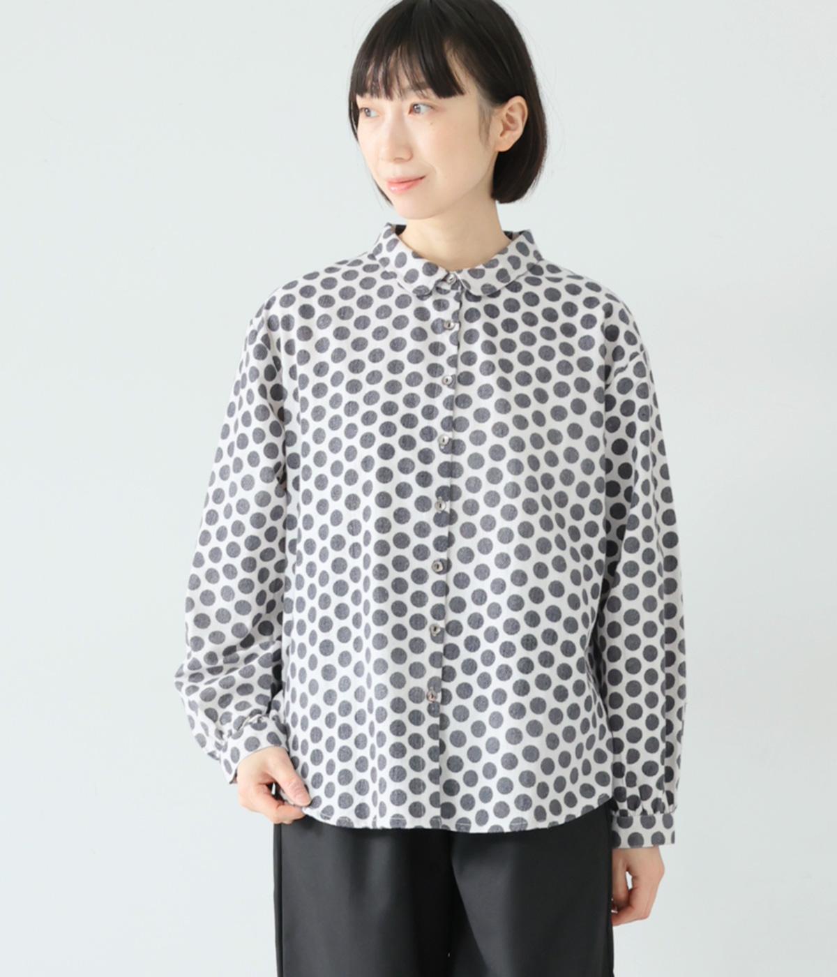 起毛ドットプリントレギュラーシャツ(ホワイト-F)