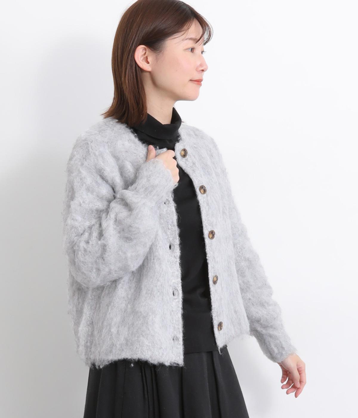 シャギーニットクルーカーディガン(グレー-F)