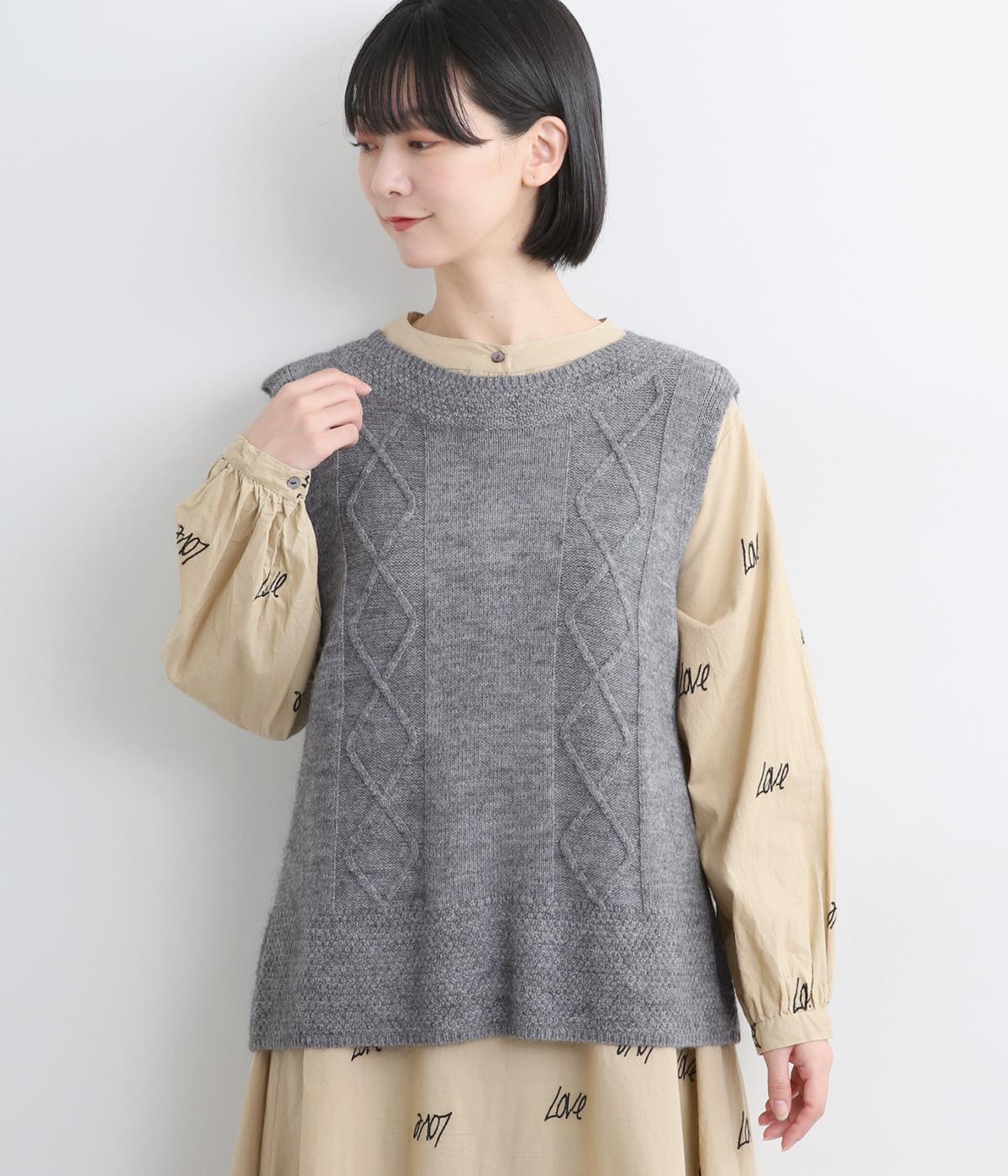 イタリーウールケーブル編ベスト(グレー-F)