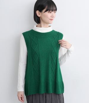 イタリーウールケーブル編ベスト(グリーン-F)