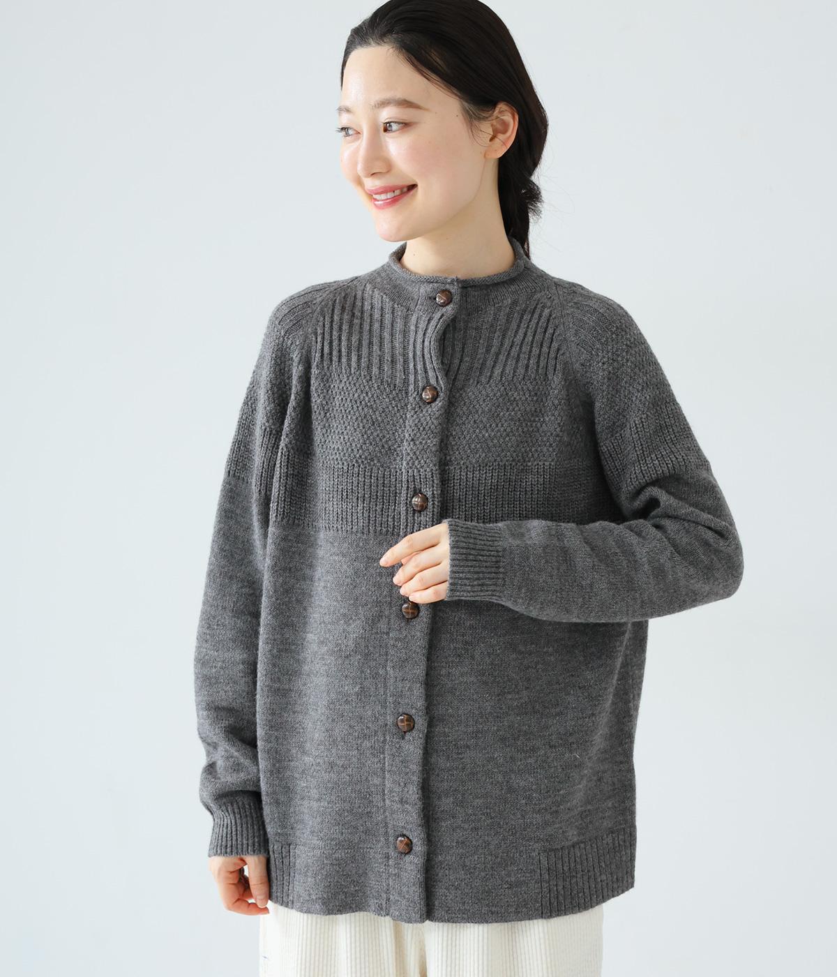 イタリーウールクルーカーディガン(グレー-F)