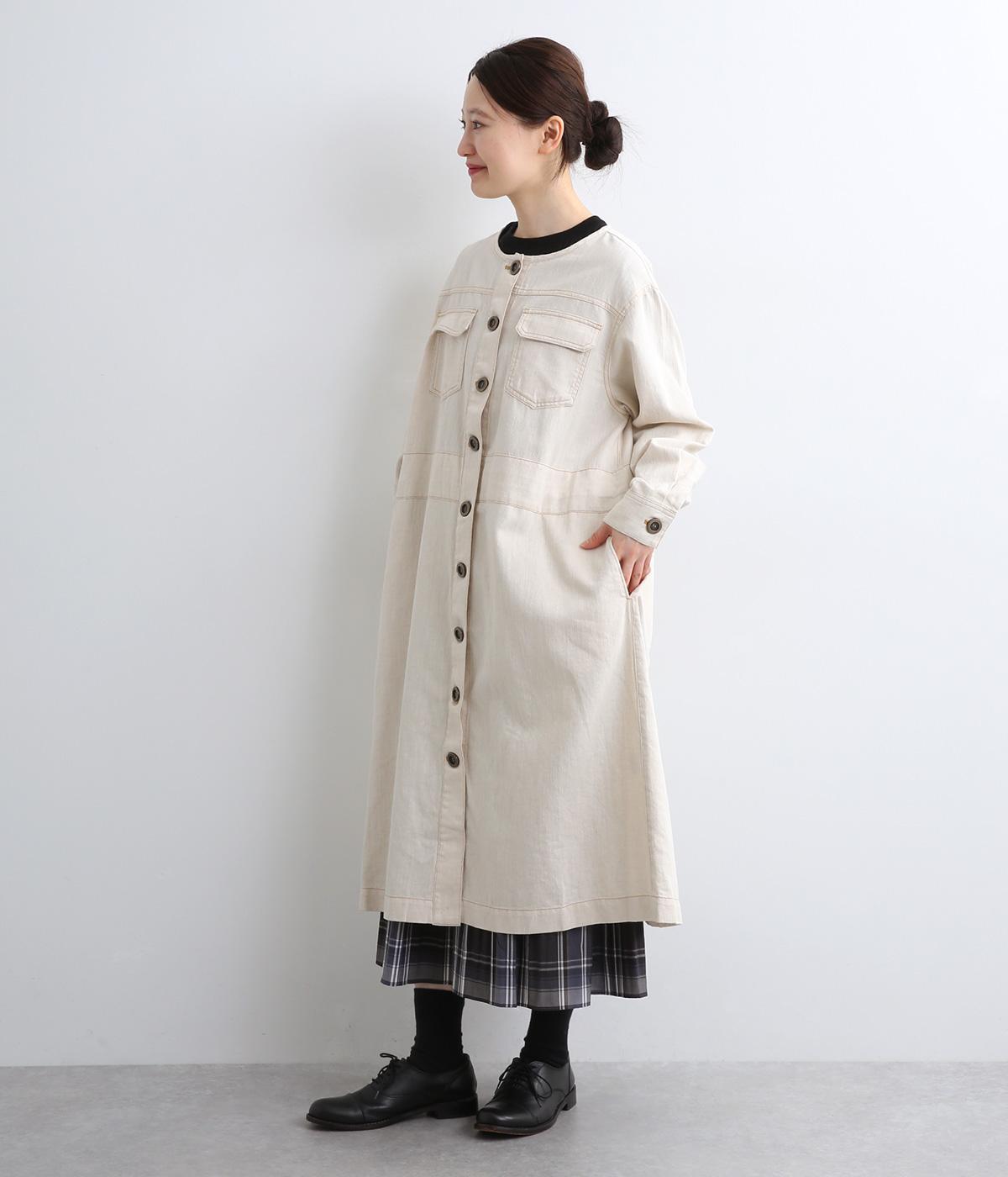 コットンリネンデニムコートワンピース(ナチュラル-F)