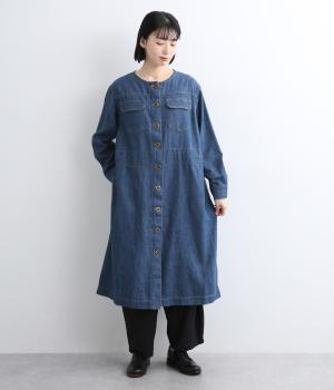 コットンリネンデニムコートワンピース(ブルー-F)