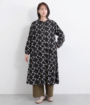 コードコットンカモメプリント切替ワンピース(ブラック-F)