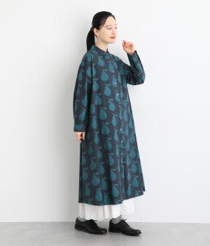 シーチングラフランスプリント切替ワンピース(ネイビー-F)