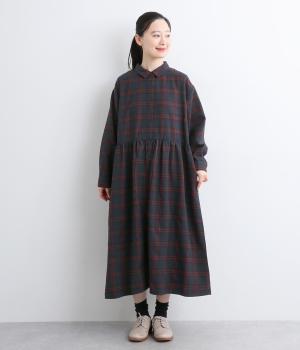 起毛チェック切替ワンピース(ブラックウォッチレッド-F)
