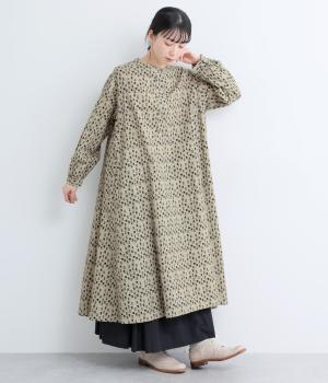 起毛プリント切替ワンピース(ベージュイス柄-F)