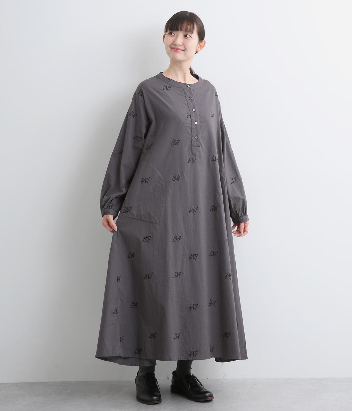 刺繍切替ワンピース(チャコール-F)