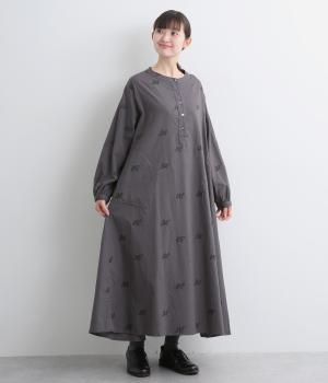 刺繍切替ワンピース(チャコール-F)