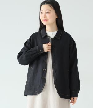 リネン起毛シャツジャケット(ブラック-F)