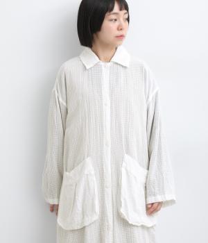 コットンドビーチェック　ステンカラーコート(ホワイト-F)