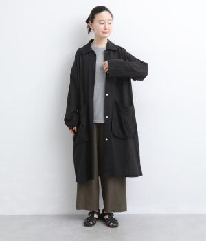 コットンドビーチェック　ステンカラーコート(ブラック-F)