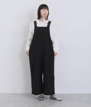 コットンリネン　サロペット(ブラック-F)