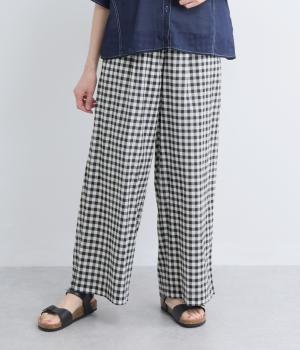 コットンギンガムチェック　ワイドパンツ(ホワイト×ブラック-F)