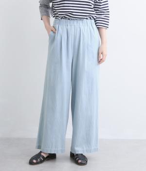 コットンデニムワイドパンツ(サックス-F)
