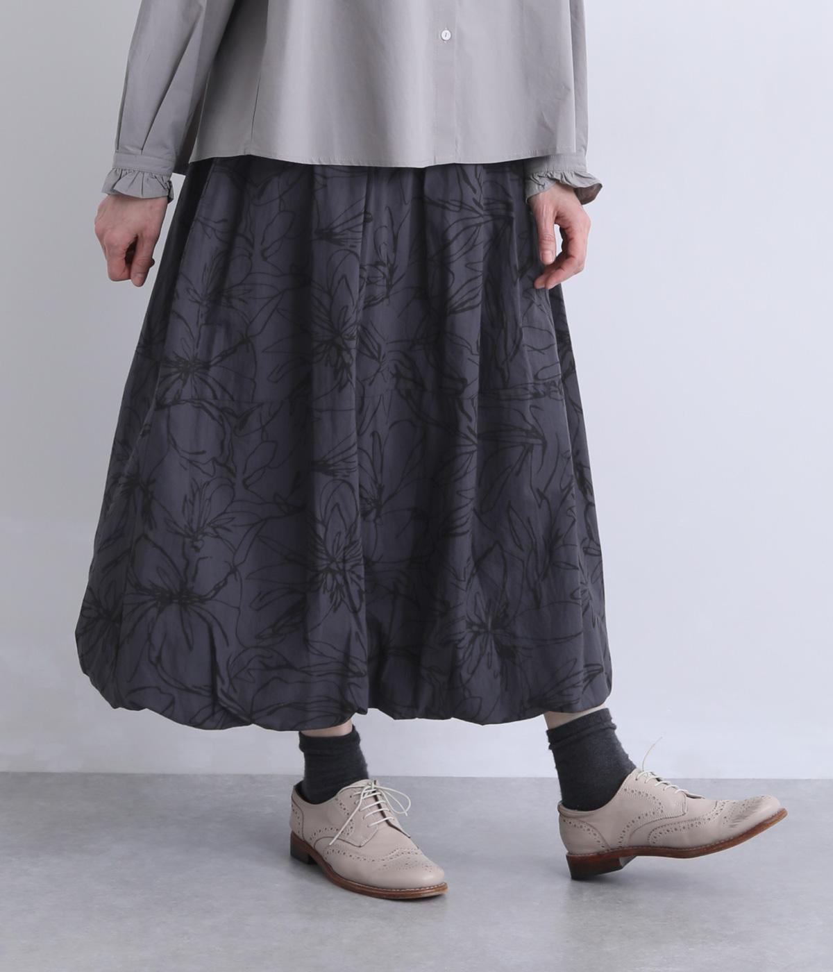 シーチング花柄プリントバルーンスカート(チャコール×ブラック-F)